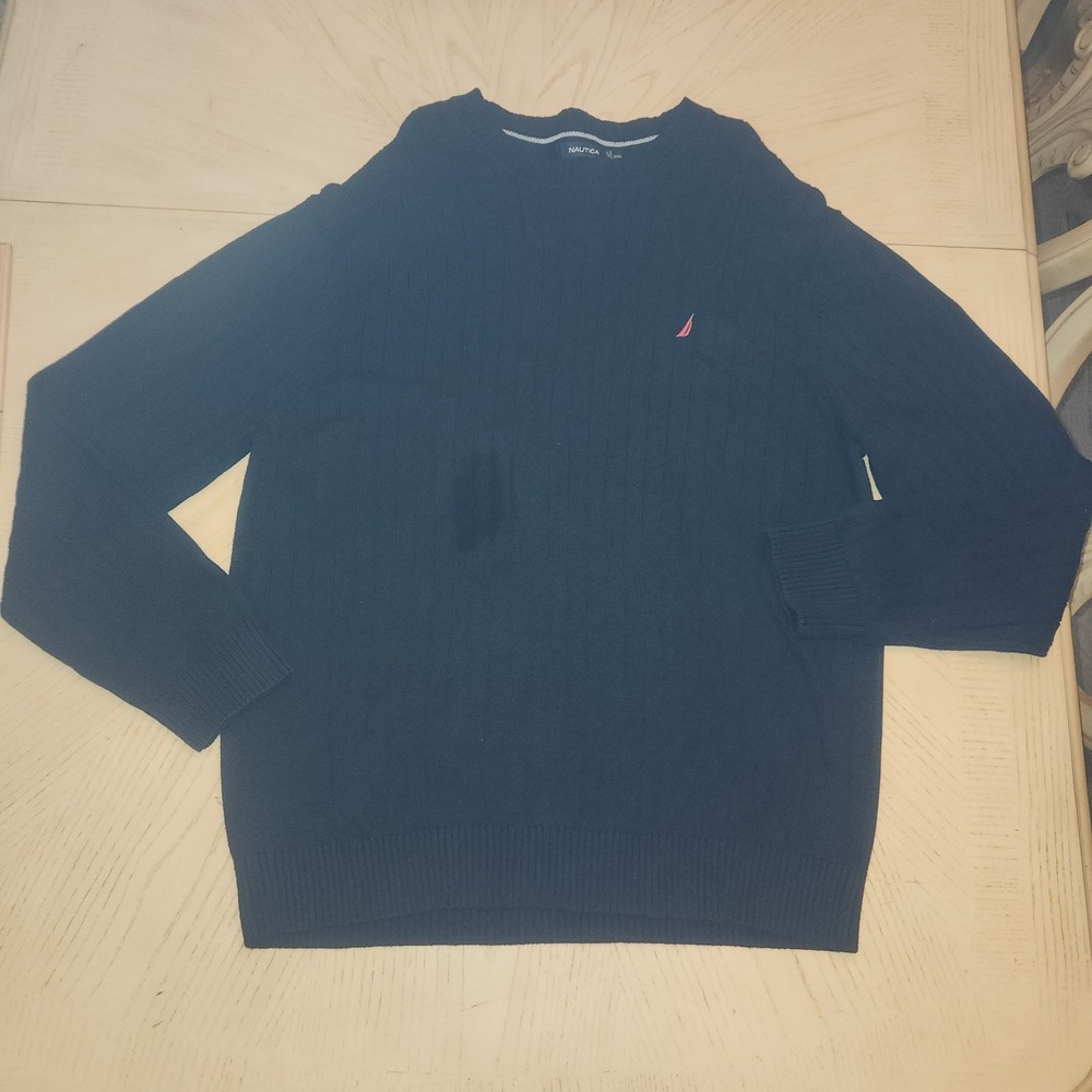 Nautica Mens 2X Navy Blue Stretch Knit Pull Over Crew Neck‎ Cotton Sweater